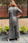 Rozana-Black and Grey Stripes Drape Pants Co-Ord Set (Pre-Order)