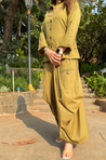 REZAAR- Olive Drape Skirt Co-Ord Set with Shirt Top