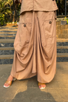 REZAAR- Beige Drape Skirt Co-Ord Set with Shirt Top