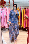 ROZANA- Blue Printed Drape Skirt With Short Shirt