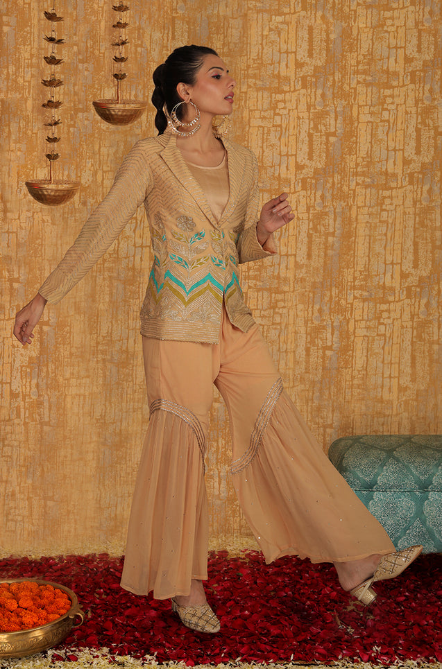 METTLE - Beige Georgette Blazer Set