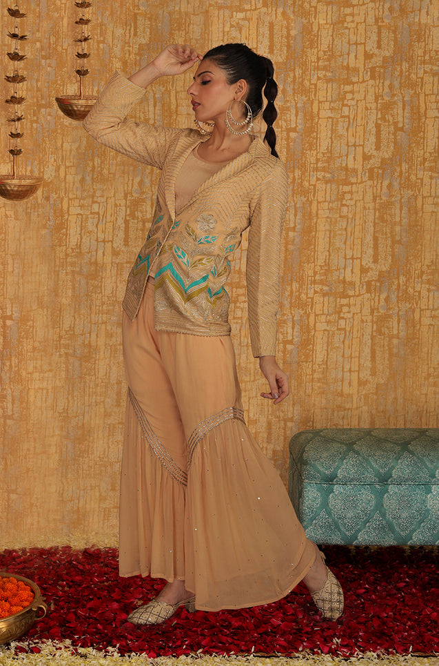 METTLE - Beige Georgette Blazer Set