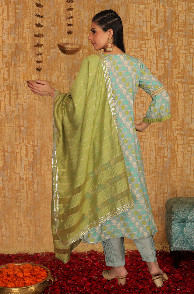 INNAYAT - Blue Three Piece Suit Set With Intricate Embroidery