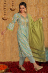 INNAYAT - Blue Three Piece Suit Set With Intricate Embroidery