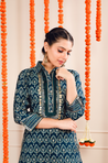 DESI SWAG - Teal Printed Co-ord Pathani Set