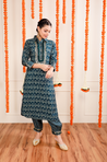 DESI SWAG - Teal Printed Co-ord Pathani Set