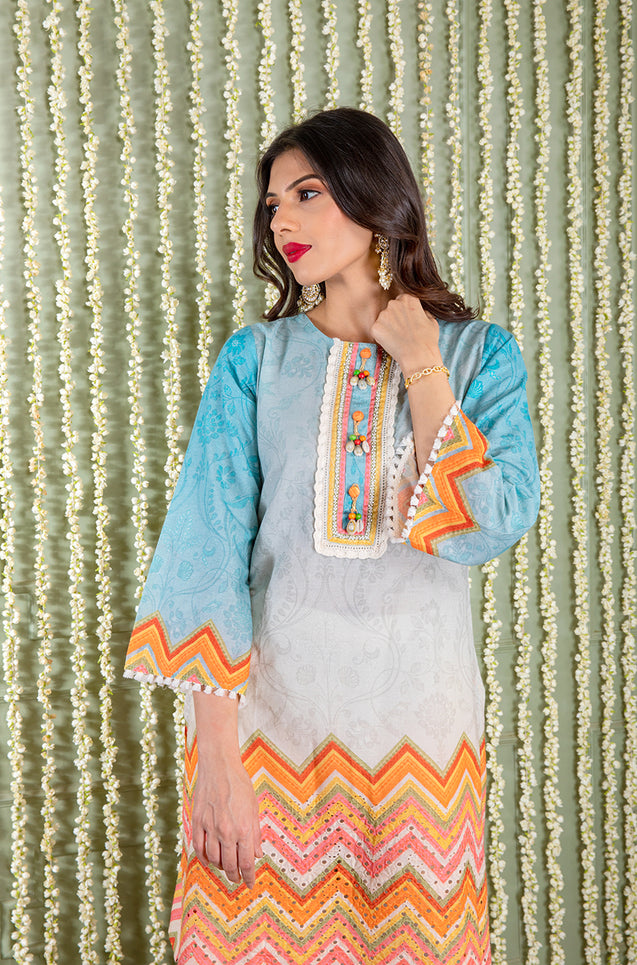 KHWAAB - Lagoon Blue Three Piece Suit Set