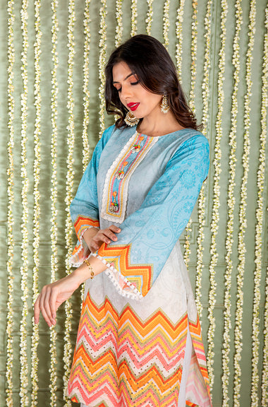 KHWAAB - Lagoon Blue Three Piece Suit Set