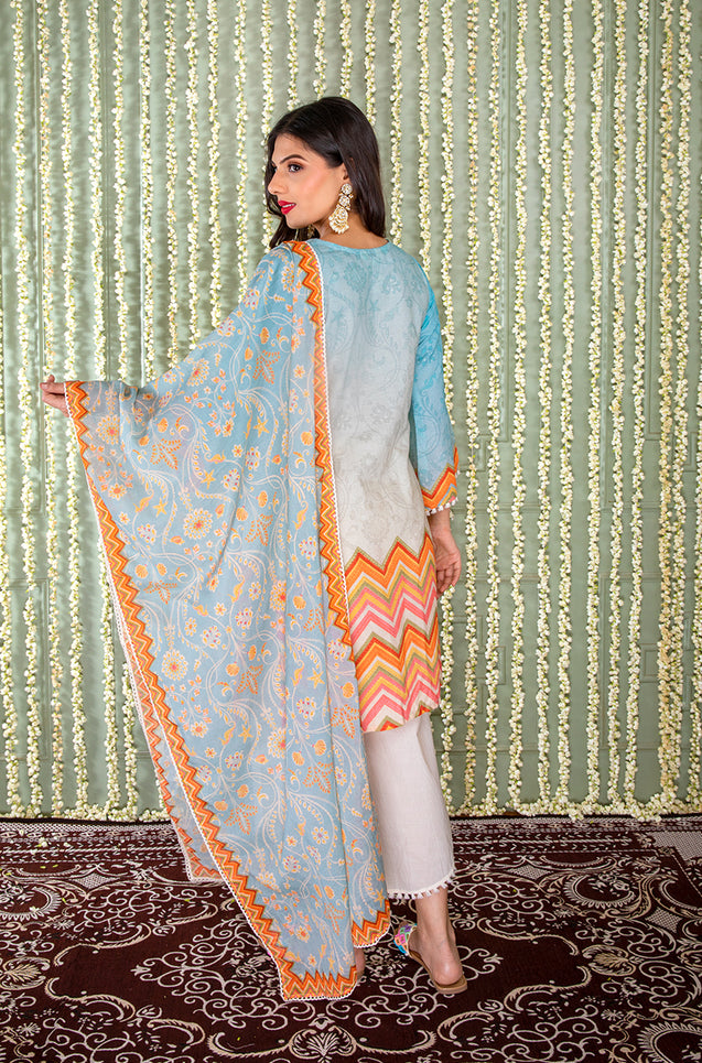KHWAAB - Lagoon Blue Three Piece Suit Set
