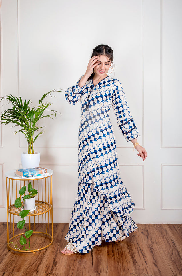 Navy Blue Two Layered Gown