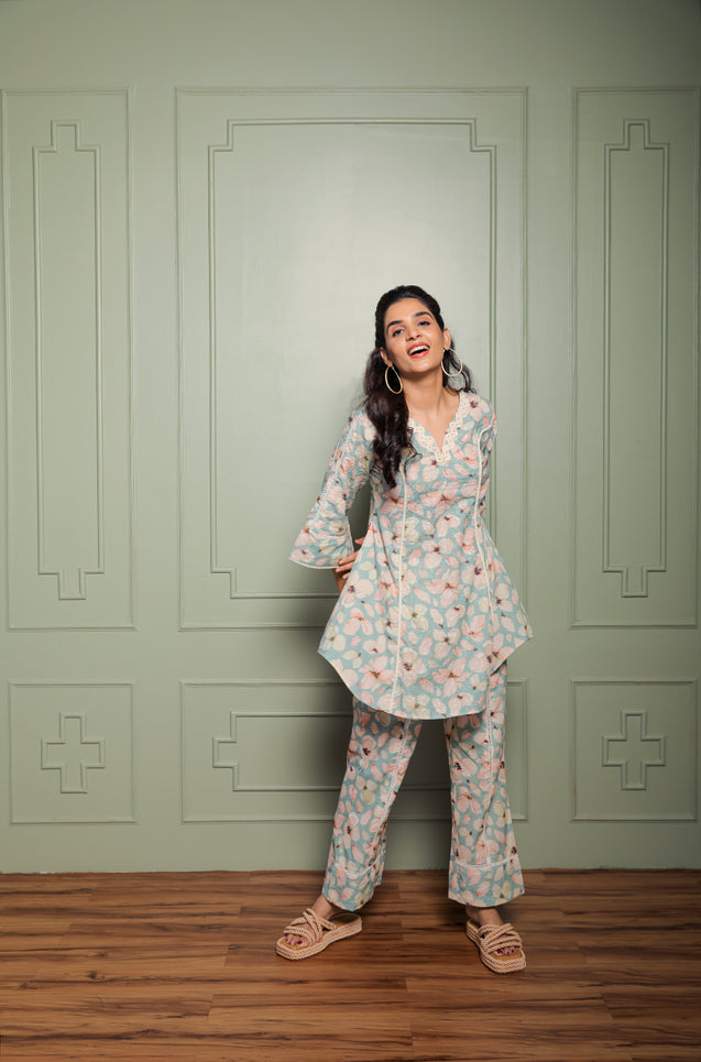 OH MY CO-ORD!! - Floral Printed Blue Co-ord Set