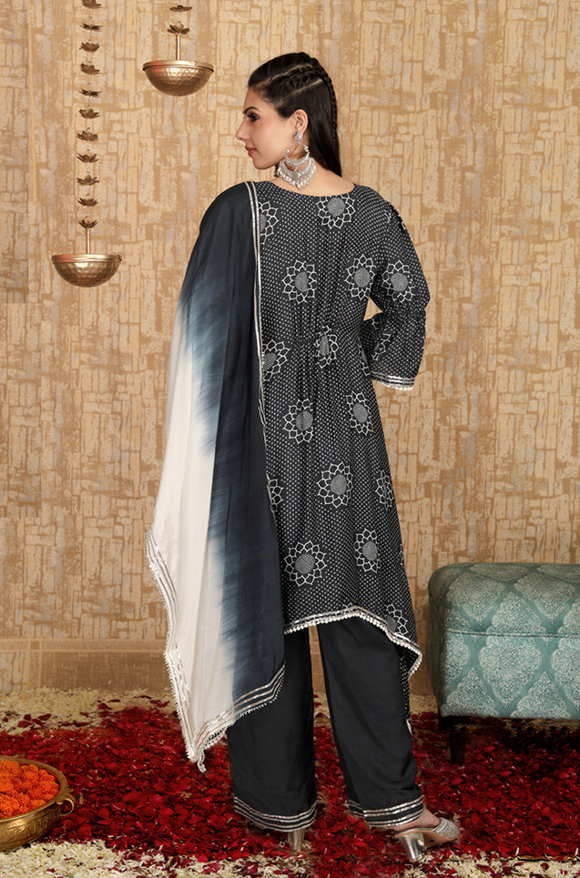 INNAYAT - Black Printed Three Piece Suit Set