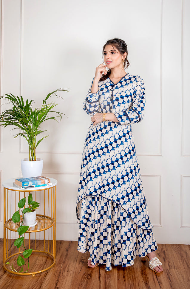 Navy Blue Two Layered Gown