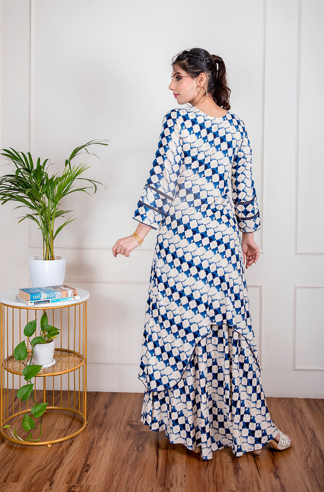 Navy Blue Two Layered Gown