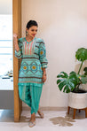 MATARGASHTI - Blue Tribal Print Short Kurta With Tulip Pants
