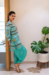 MATARGASHTI - Blue Tribal Print Short Kurta With Tulip Pants