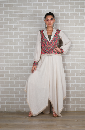 METTLE- Blue Diamond Print Blazer and  Divider Skirt Set