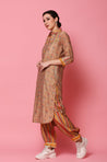 DESI SWAG - Mango and Coral Printed Two Piece Pathani Set