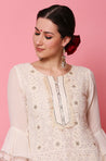 Kudi with a Swag!! - Lucknowi Kurta with Tulip Pants - Ivory
