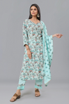 PANAAH - Blue Three Piece Kurta Set with Dupatta