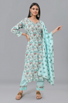 PANAAH - Blue Three Piece Kurta Set with Dupatta