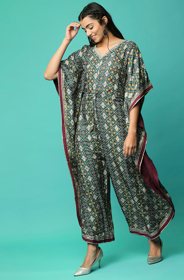 ALLOY - Galactic Green Butterfly Jumpsuit With Mirror Work And Gota Details
