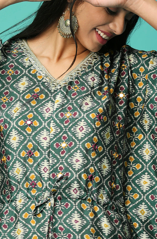 ALLOY - Galactic Green Butterfly Jumpsuit With Mirror Work And Gota Details