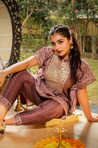 NOOR by ISHNYA - Rosewood Short Kaftan Set with Embroidered Pants