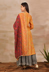 SANJH- Mustard And Wine Pleated Palazzo Pant, Kurta, Dupatta Set