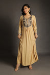 Go Neutral - Beige Long Gown with Intricate Hand Embroidery
