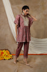 NOOR by ISHNYA - Rosewood Short Kaftan Set with Embroidered Pants