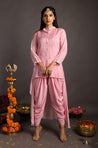 Bandhani Twist- Baby Pink High-Low Kurta With Dhoti Pants