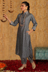 DESI SWAG - Grey Bandhani Printed Pathani Set
