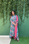 Blue Floral Printed Kali Gown With Stole