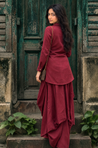 REZAAR- Maroon Drape Skirt Co-Ord Set with Shirt Top