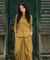 REZAAR- Olive Green Drape Skirt Co-ord Set with Shirt