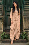 REZAAR- Beige Drape Skirt Co-Ord Set with Shirt Top