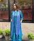 Festive -Blue Elegant Fusion Patola Printed Drape  Dress