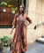 Rozana-Rust Orange Cotton Elegant Fusion  Drape  Dress