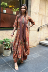 Rozana-Rust Orange Cotton Elegant Fusion  Drape  Dress