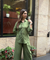 Rozana- Olive Green Shirt Collar Cutwork Co-Ord Set with Straight Pants