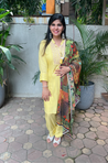MALANG- Yellow Three Piece Suit Set With Printed Dupatta