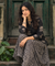 ROZANA- Black Lotus Printed Drape Skirt With Short Shirt