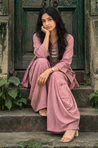 REZAAR-Onion Pink Drape Skirt Co-Ord Set with Shirt Top