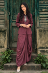 REZAAR-Brown Drape Skirt Co-Ord Set with Shirt Top