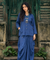 REZAAR-Navy Blue Drape Skirt Co-Ord Set with Shirt Top