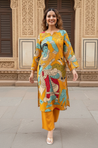 Yellow Printed Straight fit Kurta With  Pants
