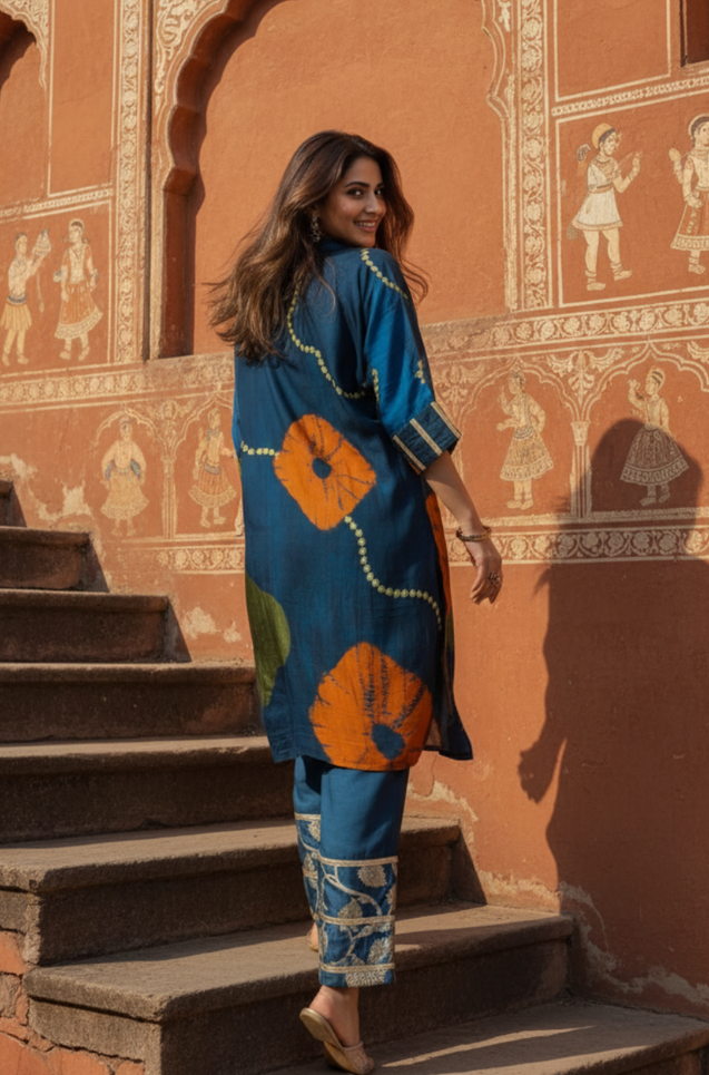 MEHER-Navy Blue Bandhani Ethnic  Kurta set