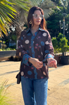 Jazba-Brown Polka Bloom Printed Shirt