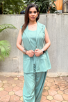 REZAAR- Sea Green Blazer With Bustier and cuffed Pants